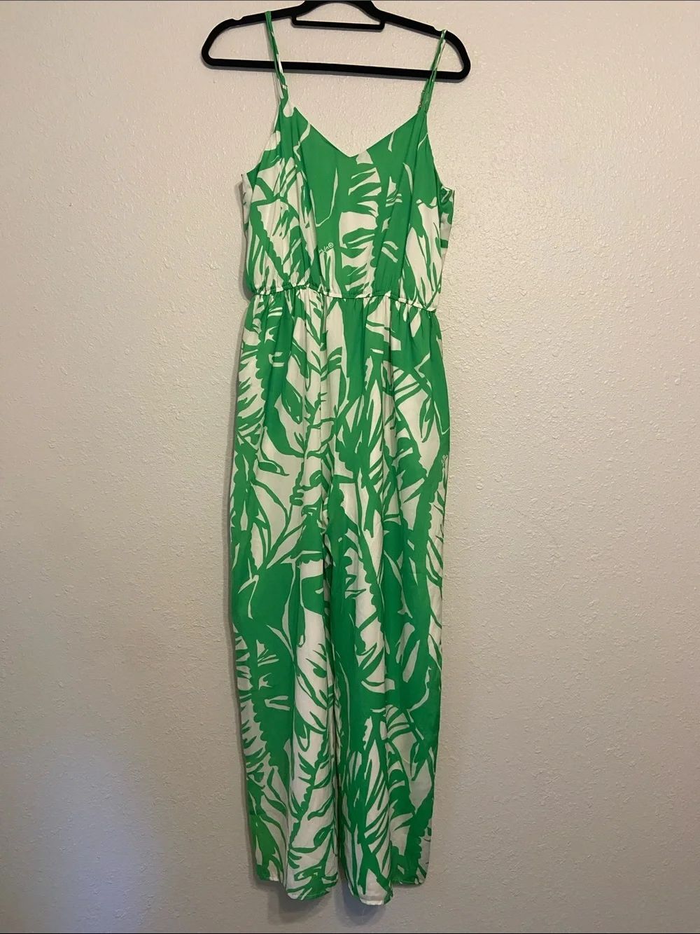 Lilly Pulitzer for Target Green & White Botanical Print Wide Leg Jumpsuit Sz L